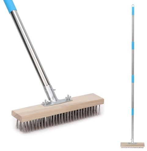 Heavy Duty Wire Broom with 70.8 Telescopic Handle: Stainless Steel Outdoor Broom for Cleaning Moss Concrete Floors Grout Gardens Patio Deck Concrete Garage (Style 2)