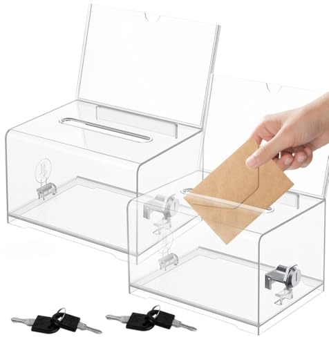 2 Scatola per donazioni in acrilico, Trasparente scatola per donazioni, Scatola azione con Chiave Trasparente per Voto Di Beneficenza Donazioni E Biglietti Da Visita