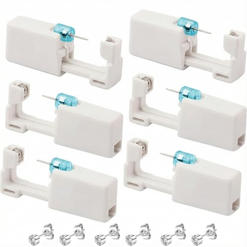Autotide 6pcs Disposable Ear Piercing Kit, Sealed Self Piercing Gun Kit With 6 Pcs Studs Earrings (4mm) & Wipes,No Pain Safety Ear Piercing Gun Kit Tool for Girls Boys Women Men