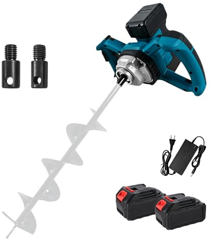 Taladro de Tierra Batería, Broca de Tierra Profesional Inalámbrica con 1200W Motor Sin Escobillas, Sin Cabezal en Espiral, para Construcción de Jardín, Agitador de Mortero, Incluye Batería y Cargador