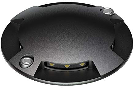 ledscom.de Lampe de sol LED, marquage de chemin BUNDA pour l'extérieur, IP67, 4-flamme, noir, rond, 70mm Ø, blanc chaud