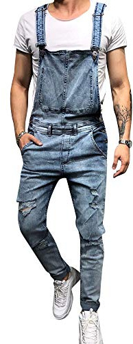 Yonglan Salopette di Jeans da Uomo vestibilità Slim Jeans Lunghi Casual Pantaloni in Denim Tute