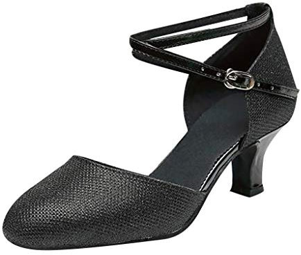 Damen Standard Latein Funkeln Tanzschuhe Frauen Ballsaal Salsa Tango Tanzen Schuhe Knöchelriemen Hochzeit Abendschuhe, Celucke Klassische Pumps Frühling Elegante Brautschuhe (Schwarz, EU36)