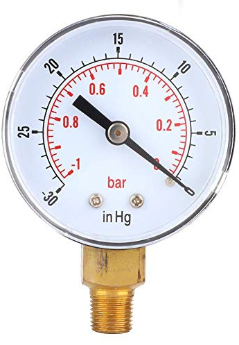 Akozon Vacuometro Aria Acqua Olio Gas 1/8 BSPT -1-0 Barre -30-0inHg 50mm Connessione a montaggio inferiore