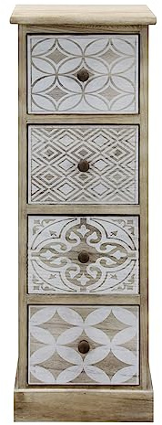 Rebecca Mobili Kleine Kommode, Aufbewahrung 4 Schubladen, Weiß Beige Holz, Vintage-Stil, Einrichtungsgegenstände - Maße: 80,5 x 29 x 25 cm (HxLxB) - Art. RE6536