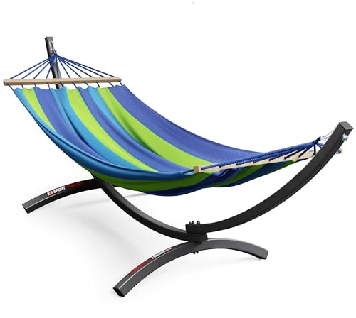 K-Sport: Große Outdoor-Hängematte mit Gestell bis 150 kg belastbarer Hängesessel I Hammock mit robustem Standrahmen I Garten-Schaukelbett für Außenbereich