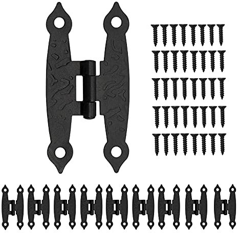 10 bisagras antiguas de hierro para muebles, bisagras antiguas con 40 tornillos, 65 x 33 mm, para puertas de armario, tocador, cofres, cajas, latas de estilo vintage