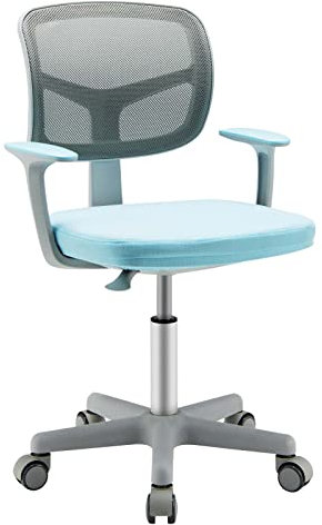 COSTWAY 360° Drehbarer Kinderschreibtischstuhl, 80-91,5 cm Höhenverstellbarer Jungendstuhl mit Rückenlehne & Armlehnen, Computerstuhl mit 5 Rollen für Kinder von 3-10 Jahre alt, Blau
