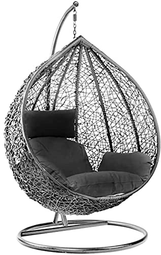 wowsubli Rattan Swing Egg Chair with Stand Outdoor Indoor Garden Patio Hanging Egg Chair with Cushion (Grey Egg Chair & Black Cushion)