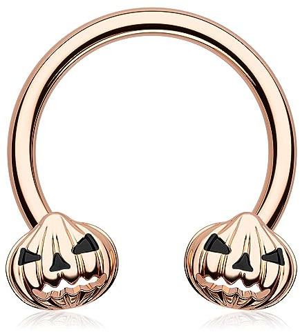 Melighting Anello per setto nasale a forma di zucca, 16 g, piercing a ferro di cavallo, piercing per setto nasale, cartilagine, orecchino Daith per elice, gioielli per Halloween