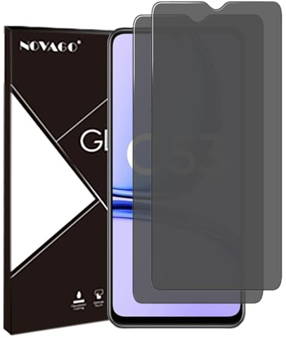NOVAGO Compatible con Realme C53 4G – Juego de 2 protectores de pantalla de cristal templado resistente 0,33 mm 9H (tintado antiespíon)