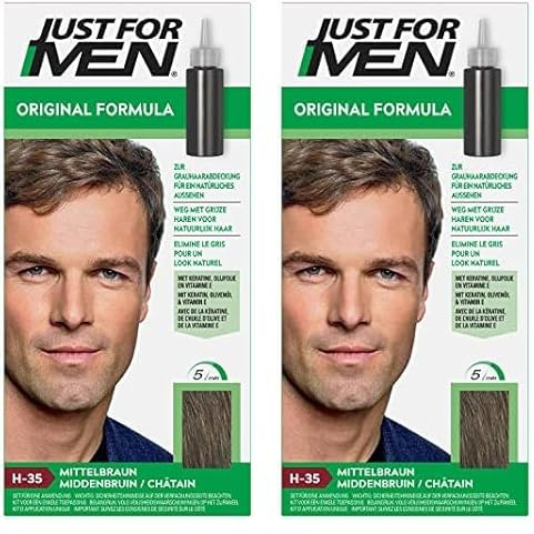 Just For Men Gel Colorant, Teinture Cheveux Châtain, Coloration Cheveux Homme, Couvre Les Cheveux Blancs Et Restaure La Couleur D'Origine Pour Un Résultat Naturel, Rapide Et Facile, H35 (Lot de 2)