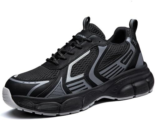 Netanac Men's Women's Steel Toe Shoes, Breathable Safety Work Sneakers, Puncture Resistant, Comfort Durable Soft Sole,101GY,M11 Grey