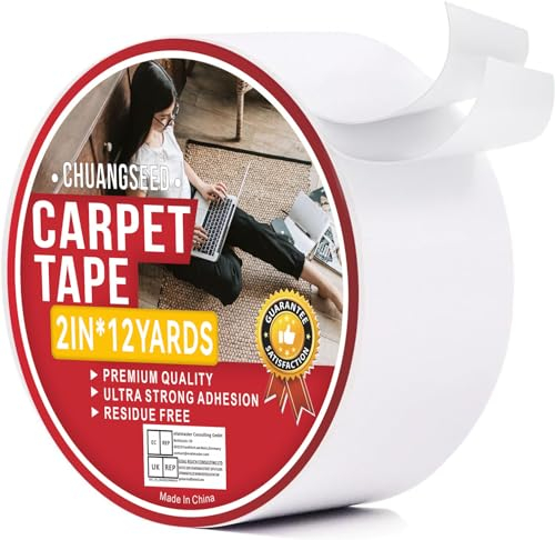 CHUANGSEED Rug Ruban adhésif double face,Tape antidérapant pour tapis,Carpet tape pour Parquet Carreaux de marbre,Blanc,Tapis fixe,Super résistant,5cm x 11m