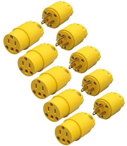 ThunderWay Electrical Replacement Plug & Connector Set, Extension Cord Ends Male and Female, 15A 125V, Straight Blade Plug Grounding Type, NEMA 5-15P&5-15R, 3-Prong Straight Blade-5 Set, UL Listed