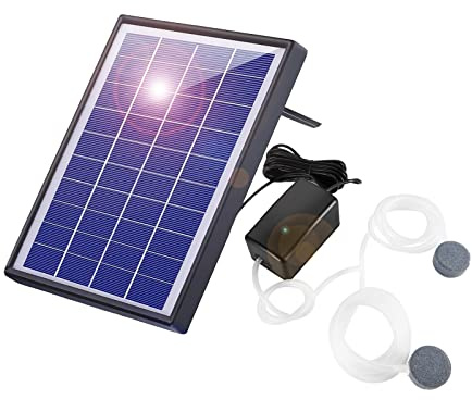Sunydog 6W Solar Oxygen Pump Fish Tank Oxygenator Aquarium Oxygen Aerator Air Pump Fishing Aerator with Pipe 2 Air Bubble Stones for Garden Fish Tank Outdoor Pool Pond