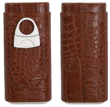 Portasigari, Humidor Sigari in Pelle, Portatile Portasigari da Viaggio, Accessori per Sigari Rivestiti in Legno di Cedro, Astuccio per Sigari per Set da 3 Sigari con Tagliasigari (Marrone)