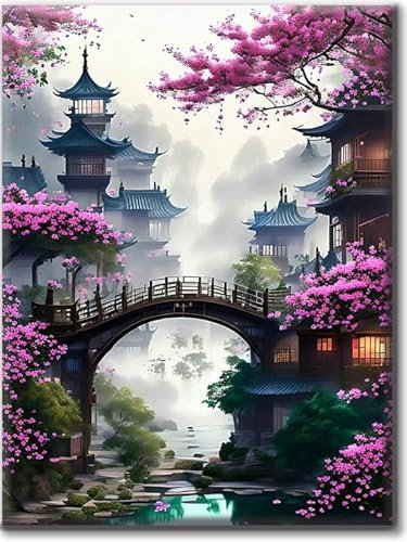 Yiminu.DS Diamond Painting Erwachsene, Diamant Painting Bilder Blumen 30x40cm 5D Diamond-Painting Diamant Painting Bastelset BastelnWanddeko, Landschaftsblume Retro