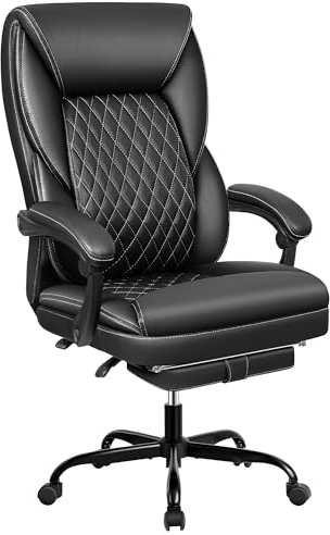 PEAKLIMB Bürostuhl Schreibtischstuhl Ergonomisch, Chefsessel PU-Leder mit Fußstütze & Verstellbarer Rückenlehne & Armlehnen &Kopfstütze,Drehstuhl Höhenverstellbar mit Rollen,Schwarz