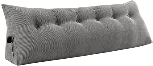 Cousín de Lectura para Cama o Sofá Triangular Cousín de Respaldo para Sofá Cousín de Cabecera para Bebé Funda Desmontable Rellenada para Mayor Confort - 180 * 50 * 20 cm - Un Gris