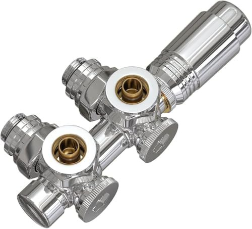 S'AFIELINA Set di rubinetti per valvole multiblocco, con termostato per radiatore, scaldasalviette, universale, 50 mm, per forma angolare e passante, cromato (15 mm + 16 mm, 1 pezzo)
