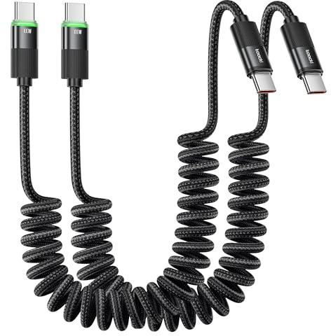 toocki Spiralkabel USB C, 1,8M 2Pack100W spiralkabel med LED