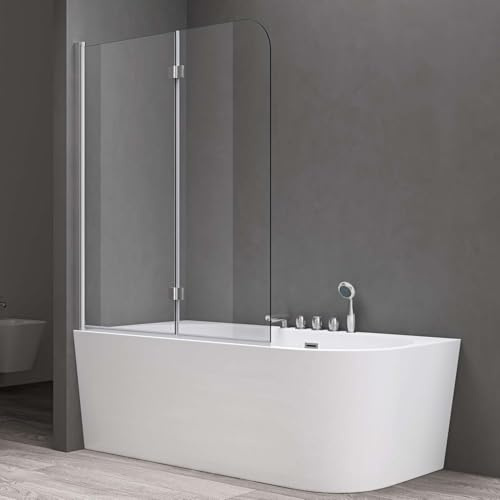doporro Sopravasca da Bagno Doccia 120 x 140 cm Parete Vasca 2 Ante Apribili 180° in Cristallo 6 mm Temperato Trasparente Montaggio Reversibile Cortona1408