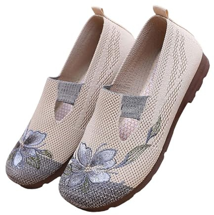 UK Size 5 Wide Fitting Bare Foot Shoes for Women Round Toe Knit Dress Shoes Slip on Ballerina Walking Flats for Women Classic Softable Shoe Slip On A1_Clearance Grey
