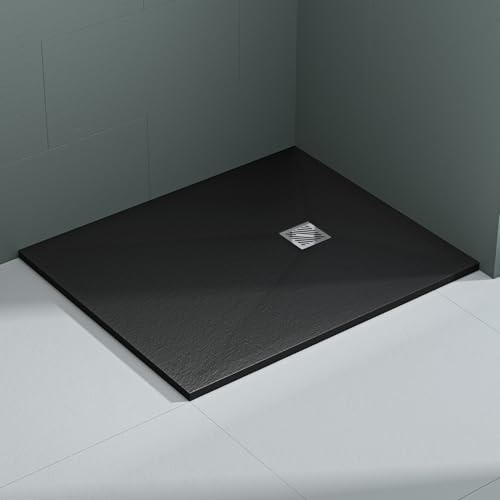 Mai & Mai Receveur de Douche 100x120x3cm Bac à Douche Anthracite Mat en Résine Raccords DIN Rectangulaire Design Geo09 Avec Bonde