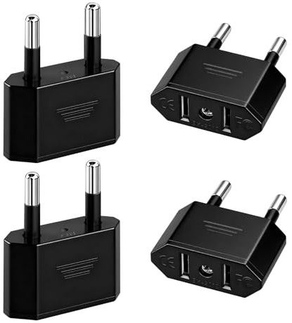 4-pack reseadaptrar från USA till EU, amerikansk kontakt till Tyskland/Europa 2-stift, kompatibel med amerikanska strömförsörjningsenheter för USA, Kanada, Mexiko