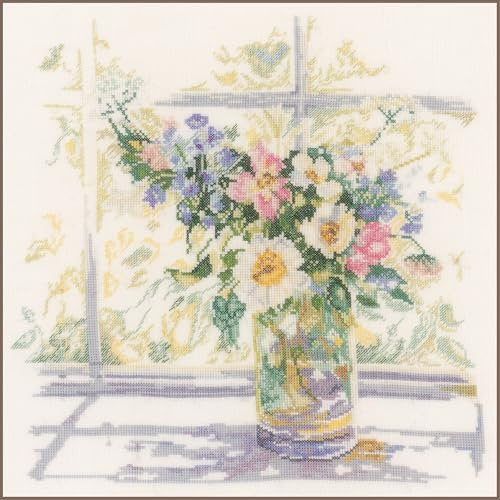 Lanarte Counted Cross Stitch Kit Bouquet of Flowers (Linen), Fabric, Assorted, 32 x 22.5 x 2 cm
