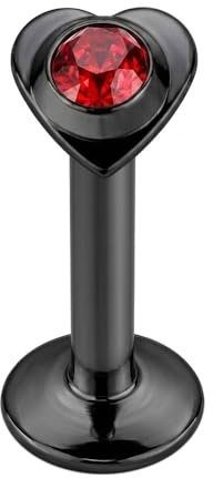Piercing a Barra per Labbro, Trago e Labbro, con Pietra di Cristallo a Forma di Cuore, in Acciaio Chirurgico 316L e Acciaio Inossidabile, Colore: Rosso, cod. TLB-MP-206RE