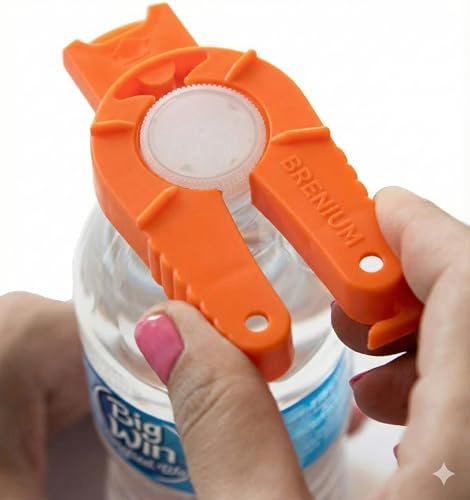 Brenium Paquete de 2 abrelatas y botellas multifuncionales, botella de agua de plástico, con cierre giratorio, para manos débiles, personas mayores, artritis reumatoide, agarre de botellas, removedor