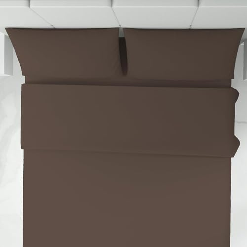 Corredocasa Completo Letto Set Lenzuola in Puro Cotone 100% Matrimoniale 2 Piazze Tinta Unita Made in Italy Lenzuola sopra, Lenzuolo sotto e 2 Federe - Biancheria da Letto, (Marrone)