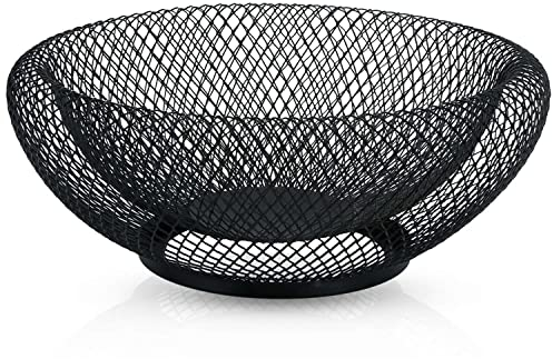 INTIRILIFE Obstkorb aus Metall in Schwarz rund 25 x 9.8 cm – Moderne doppelwandige Obstschale, Mesh Design Dekoschale Drahtkorb für Obst Gemüse Küche- Esstisch Wohnzimmer