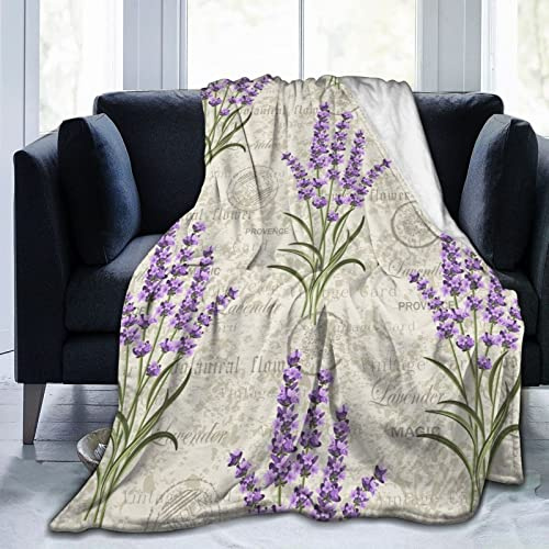 Perinsto Vintage Lavender Floral Flowers Throw Blanket Ultra Soft Warm All Season Decorative Fleece Blankets for Bed Chair Car Sofa Couch Bedroom 60X50