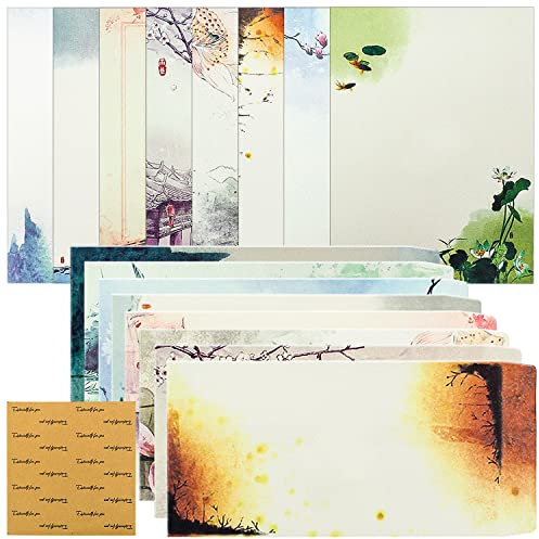 Briefpapier mit Umschlag Motivpapier 32Blatt Schreibpapier Set Erwachsene Umschläge Vintage für Bürobedarf Schreibwaren(8 Muster)