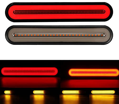 KYYET 2 pcs Rouge et Jaune Remorque Camion Van Camion ATV Accesorios Universel Séquentiel Fluide Stop Frein Tourner Singal Feu Arrière Lampe Halo Neon LED Light Bar