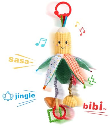 Jollybaby Baby Rattles Hanging Toys for Car Seat Crib Stroller Gym, Montessori Sensory Plush Vegetable Toys for Baby 0-3-6-12 Months with Ring Bell Crinkle and Teether, Newborn