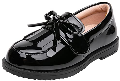 Flicka klänning sko pojke bär Oxford bröllop kyrka mikrofiber skola uniform loafers, svart, 35 EU
