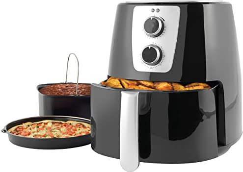 Petra PT5175VDEEU10 Handluftsfritös, 5,2 l, XL avtagbar non-stick bakbricka, lite/ingen olja, 30 minuters timer, pizzatallrik/kakform, justerbar temperatur, 1 300 W