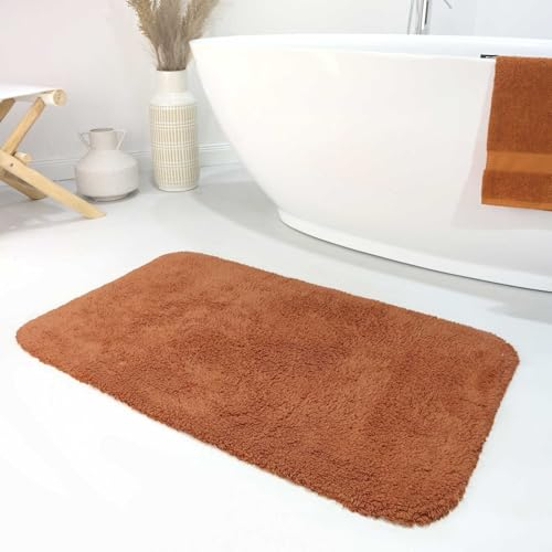Wecon Home Moderner Flauschiger und waschbarer Badezimmerteppich aus Baumwolle - Ole (70 x 120 cm, Terracotta)