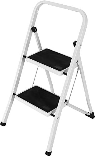 Bakaji Escalera Plegable Cuadrada para Ahorrar Espacio con peldaños Antideslizantes y asa de Seguridad, Taburete Escalera, Estructura Acero y Revestimiento de Goma, Capacidad máx 150 kg (2 peldaños)