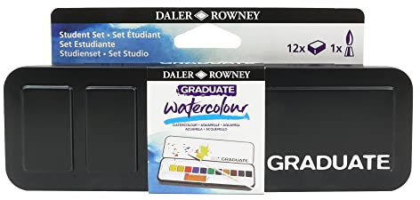 Daler Rowney Graduate Watercolour - Set Etudiant peinture aquarelle - 12 demi-godets et 1 pinceau