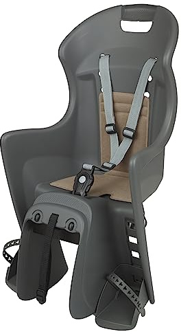 DIEFFE 8630500034 - Silla Trasera Bikey Cool ELM para Bicicleta con Ruedas de 26'' a 29'' Apta para niños con un Peso de 9 a 22 Kg con Anclaje fácil en el Portaequipajes en Color Gris Macaron/Marron