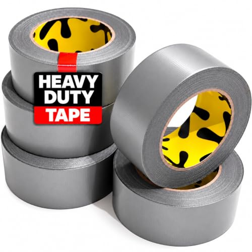 5 Pack Duct Tape Heavy Duty Waterproof - 2 In x 90 Ft - All-Weather, Silver, Easy to Tear, Strong Hold, No Residue, Gray Bulk Waterproof Tape for Repairs, DIY, Sealing, B2B, Home, Office, Outdoor Use