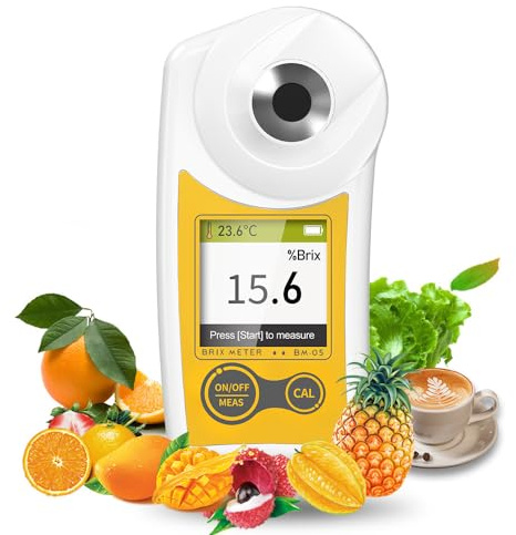 Digital Brix Refractometer Flagfront brix Meter Refractometer USB C Charging Automatic Temperature Compensation Brix Refractometer Range 0-55%，±0.1% Precision(English Keyboard)