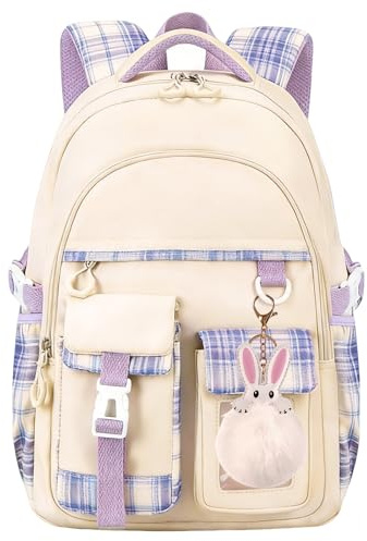 KEBEIXUAN Rucksäcke für Mädchen Kinder Kawaii Schultasche Teenager Mädchen Mittelschule Studenten Büchertasche Outdoor Daypack Teens (Beige)