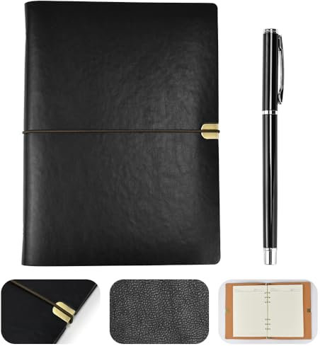 SLTAXAR Kunstleder Notizbuch Vintage Tagebuch A5 Bullet Journal Ringbuch Nachfüllbar Journal Notebook Notizbuch Loseblatt Tagebuch PU Leder Reisenotizbuch Reisetagebuch Bullet Journal Ringbuch Schwarz