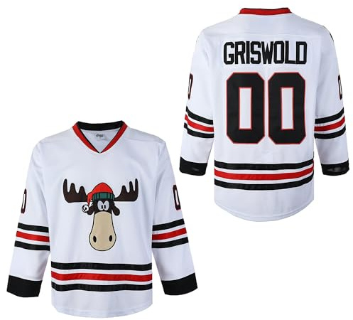Clark #00 Griswold Men's Movie Hockey Jersey X-Mas Christmas Vacation White Stitched S-4XL, White, XL